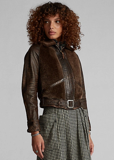 Double Rl Shearling-paneled Leather Jacket In Brown