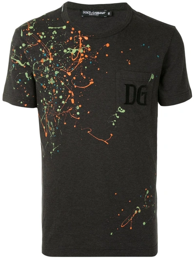 Dolce & Gabbana Paint Splatter Logo Pocket T-shirt In Black