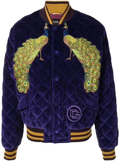 Dolce & Gabbana Peacock Velvet-effect Bomber Jacket In Purple
