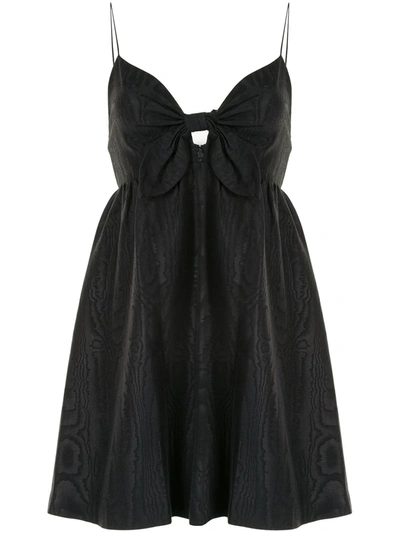 Alice And Olivia Melvina Bow-embellished Cotton-blend Moire Mini Dress In Black