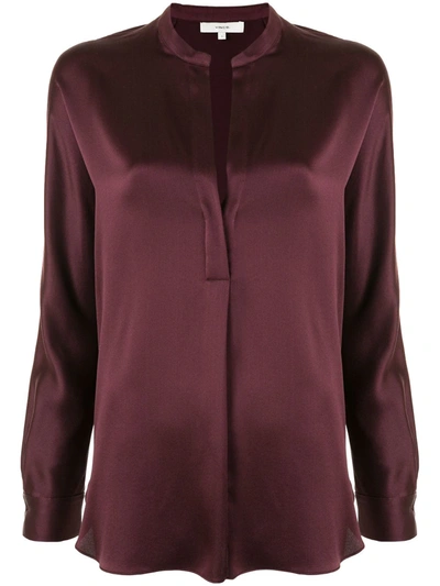 Vince V-neck Cotton Blouse In Purple