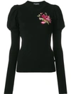 Dolce & Gabbana Floral Embroidered Sweater In Nero