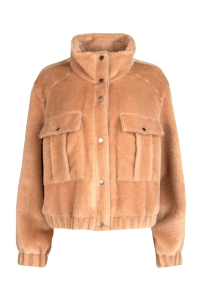 Brunello Cucinelli Buttoned Bomber Jacket In Camel