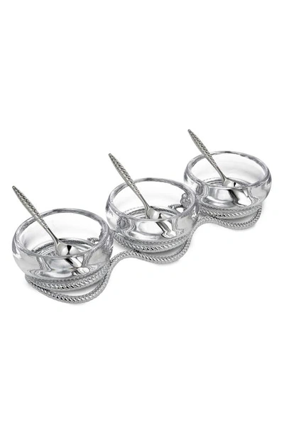 Nambe Braid Triple Condiment Set With Spoons In Clear And Silver