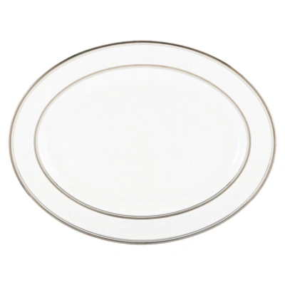 Kate Spade Kates Spade New York Library Lane Platinum Oval Platter In White Body With A Thin Platinum Band Around The Edges, Banded In Platinum