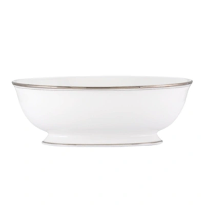 Kate Spade Kates Spade New York Library Lane Platinum Vegetable Bowl In White Body With A Thin Platinum Band Around The Edges, Banded In Platinum