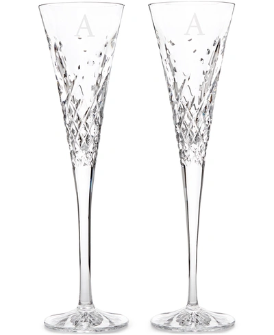 Waterford Wishes Happy Celebrations Script Letter Monogram Toasting Flutes, Set Of 2 In White