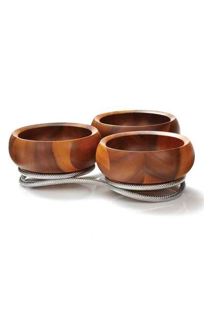 Nambe Braid 3 Section Wood Condiment Server In Silver
