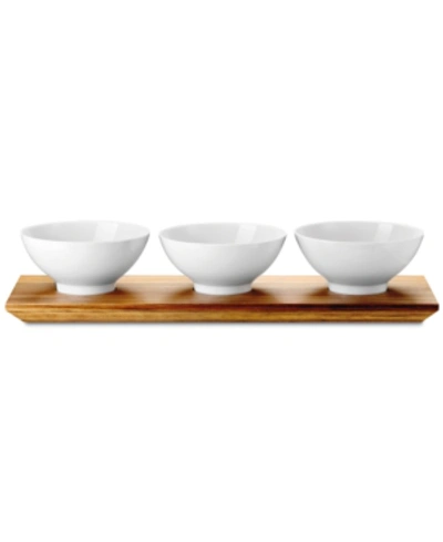 Rosenthal Loft Three Bowl Set With Acacia Wood Platter In White