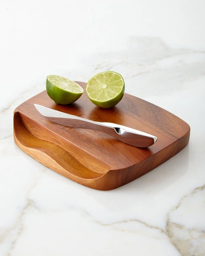 Nambe Barware Blend Bar Board With Knife In Silver