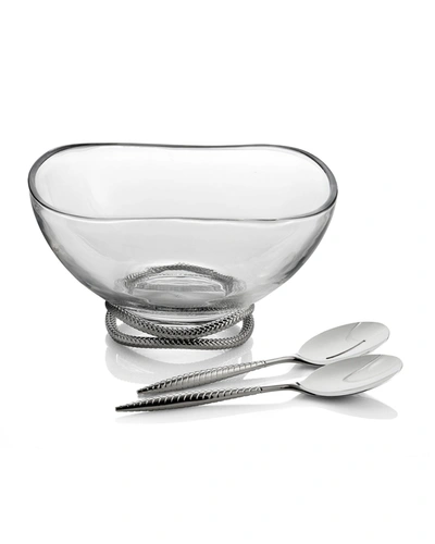 Nambe Braid Glass Salad Bowl With Servers In Silver