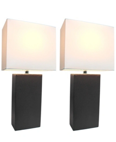 All The Rages Elegant Designs 2 Pack Modern Leather Table Lamps With White Fabric Shades In Black