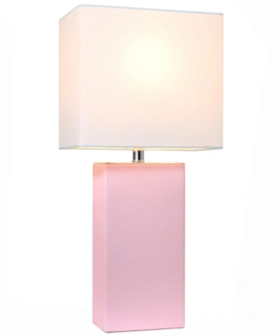All The Rages Elegant Designs Modern Leather Table Lamp With White Fabric Shade In Pink