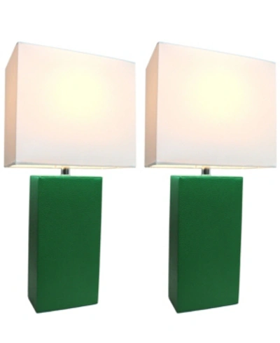 All The Rages Elegant Designs 2 Pack Modern Leather Table Lamps With White Fabric Shades In Green