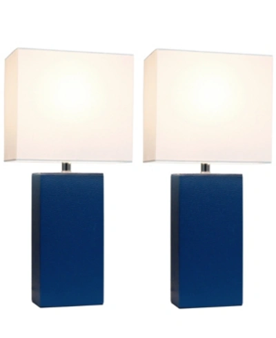 All The Rages Elegant Designs 2 Pack Modern Leather Table Lamps With White Fabric Shades In Blue
