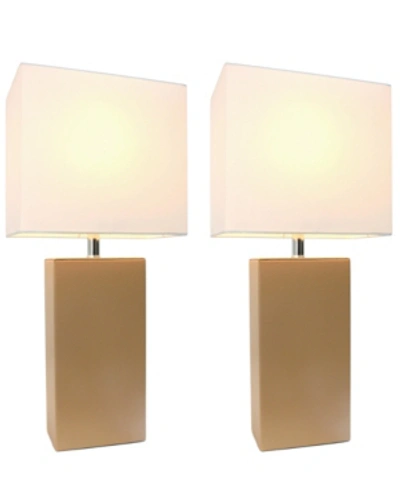 All The Rages Elegant Designs 2 Pack Modern Leather Table Lamps With White Fabric Shades In Beige