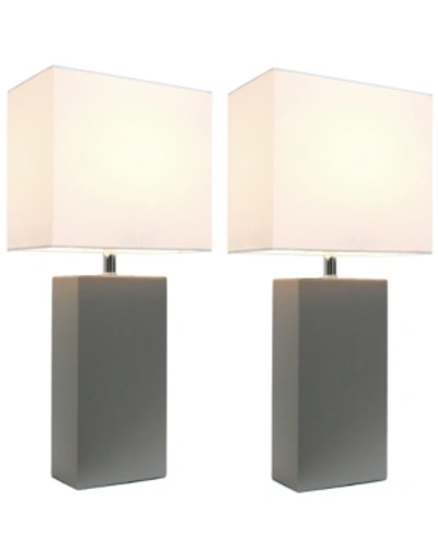 All The Rages Elegant Designs 2 Pack Modern Leather Table Lamps With White Fabric Shades In Gray