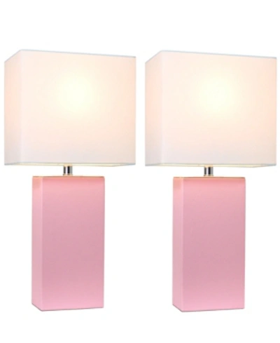All The Rages Elegant Designs 2 Pack Modern Leather Table Lamps With White Fabric Shades In Pink