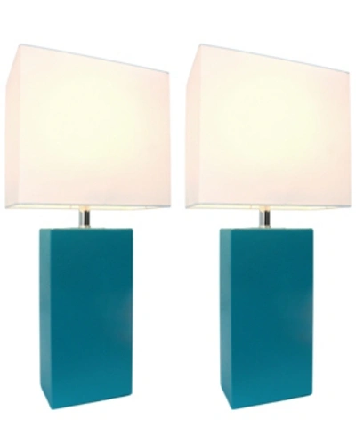 All The Rages Elegant Designs 2 Pack Modern Leather Table Lamps With White Fabric Shades In Teal