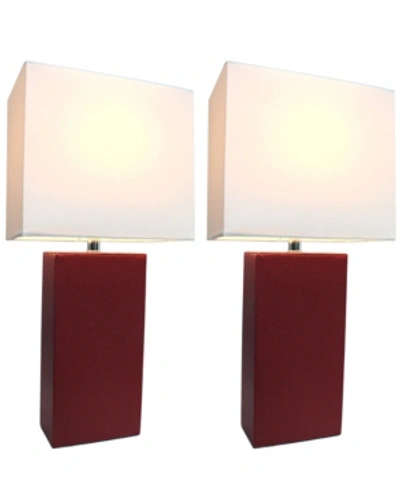 All The Rages Elegant Designs 2 Pack Modern Leather Table Lamps With White Fabric Shades In Brown