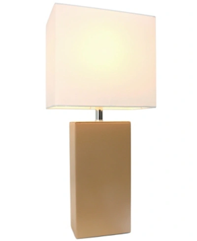 All The Rages Elegant Designs Modern Leather Table Lamp With White Fabric Shade In Brown