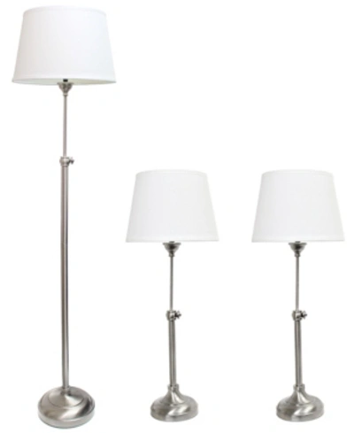 All The Rages Elegant Designs Brushed Nickel Adjustable 3 Pack Lamp Set (2 Table Lamps, 1 Floor Lamp) In Silver