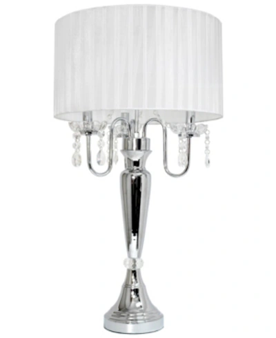 All The Rages Elegant Designs Trendy Romantic Sheer Shade Table Lamp With Hanging Crystals In White
