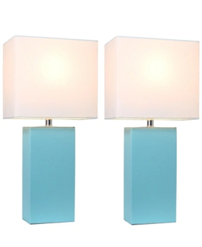 All The Rages Elegant Designs 2 Pack Modern Leather Table Lamps With White Fabric Shades In Aqua