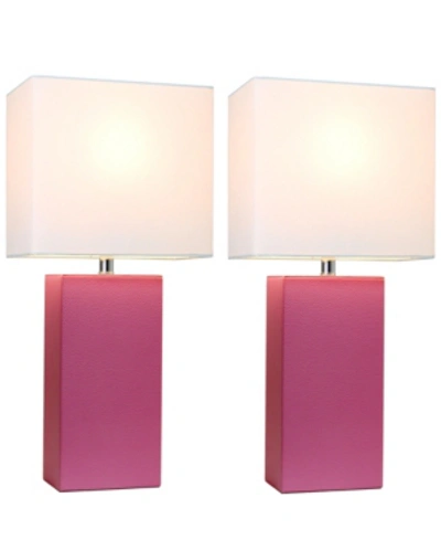 All The Rages Elegant Designs 2 Pack Modern Leather Table Lamps With White Fabric Shades In Fuchsia