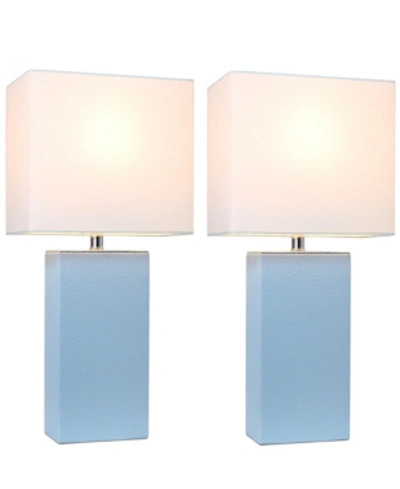 All The Rages Elegant Designs 2 Pack Modern Leather Table Lamps With White Fabric Shades In Baby Blue