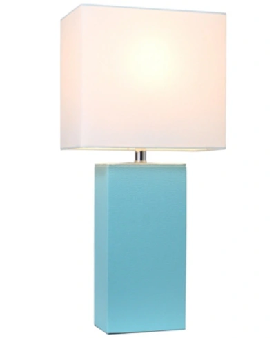 All The Rages Elegant Designs Modern Leather Table Lamp With White Fabric Shade In Aqua