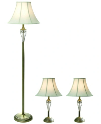 All The Rages Elegant Designs Antique Brass Three Pack Lamp Set (2 Table Lamps, 1 Floor Lamp)