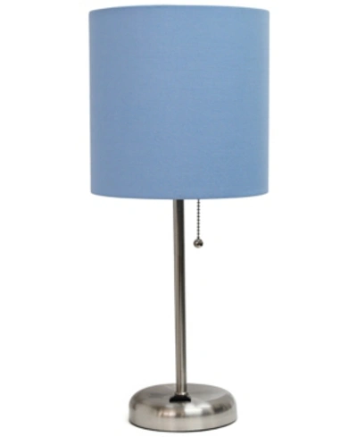 All The Rages Lime Lights Stick Lamp With Charging Outlet And Fabric Shade In Blue