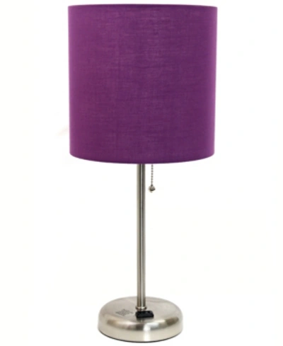 All The Rages Lime Lights Stick Lamp With Charging Outlet And Fabric Shade In Purple