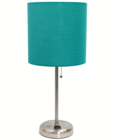 All The Rages Lime Lights Stick Lamp With Charging Outlet And Fabric Shade In Teal