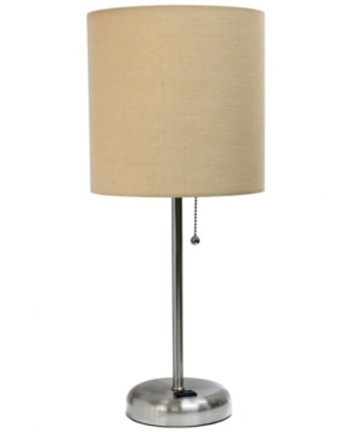 All The Rages Lime Lights Stick Lamp With Charging Outlet And Fabric Shade In Tan