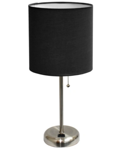 All The Rages Lime Lights Stick Lamp With Charging Outlet And Fabric Shade In Black