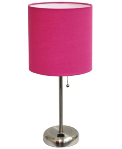 All The Rages Lime Lights Stick Lamp With Charging Outlet And Fabric Shade In Pink