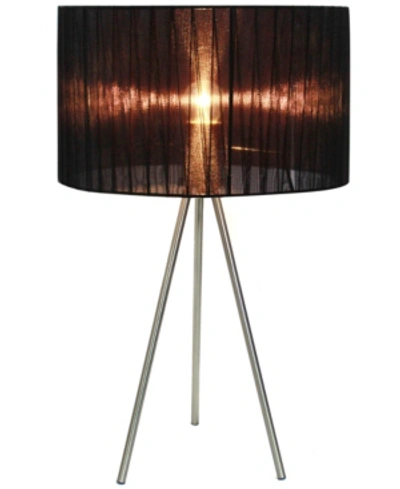 All The Rages Simple Designs Brushed Nickel Tripod Table Lamp With Pleated Silk Sheer Shade In Black