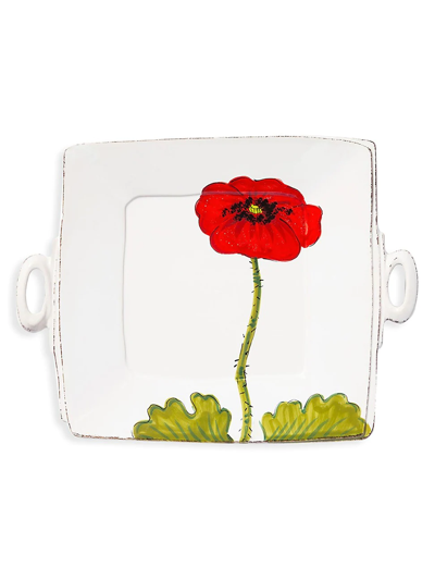 Vietri Lastra Poppy Collection Square Handled Platter In Poppy Red