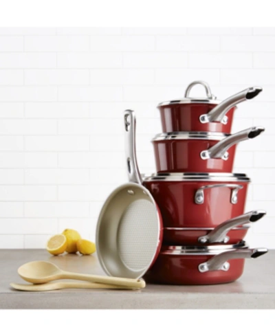 Ayesha Curry Home Collection 12-pc. Porcelain Enamel Non-stick Cookware Set In Sienna Red