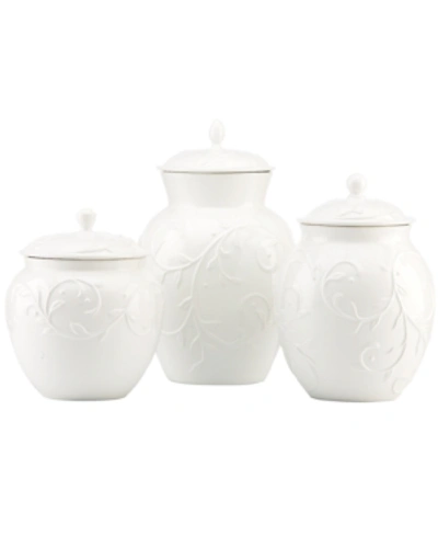 Lenox Opal Innocence Carved Set Of 3 Kitchen Canisters In Cream