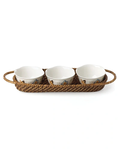 Lenox Butterfly Meadow Rattan Hors D'oeuvre Holder With 3 Bowls In Multi