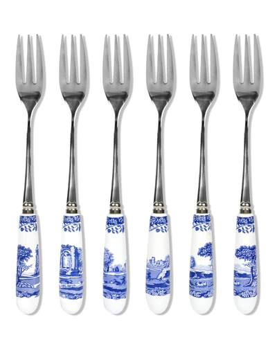 Spode Set Of 6 Pastry Forks In Blue/white