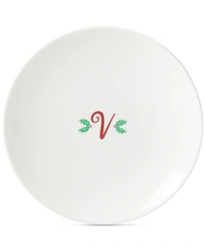 Lenox Holiday Leaf Monogram Accent Plate In V