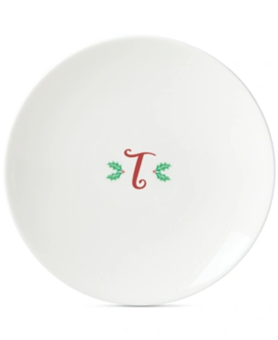 Lenox Holiday Leaf Monogram Accent Plate In T