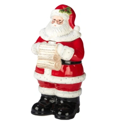 Certified International Holiday Wishes 3-d Santa Cookie Jar In Beige,red,green