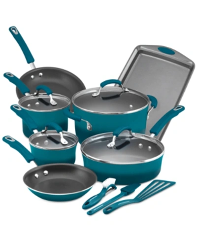 Rachael Ray Classic Brights Hard Enamel Aluminum Nonstick Cookware Set, 14-piece In Marine Blue