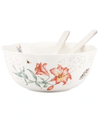 Lenox Butterfly Meadow Salad Bowl With Servers