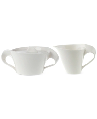 Villeroy & Boch Bone Porcelain 3-pc. New Wave Lidded Sugar Dish & Creamer Set